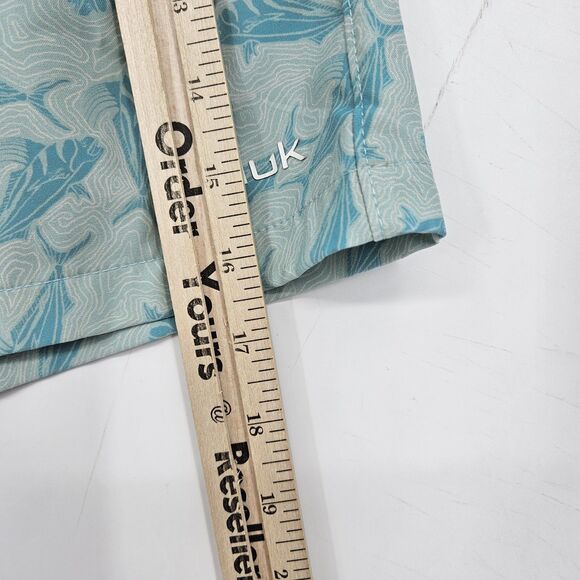 Huk Shorts Mens Large Swimming Trunks‎ Lined Fishing Summer Green All Over Print - Picture 9 of 14